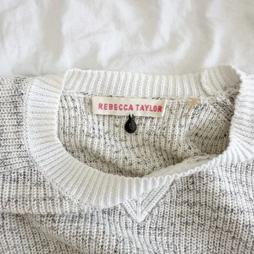 Rebecca Taylor Peplum white grey ruffle long sleeve sweater women size Small